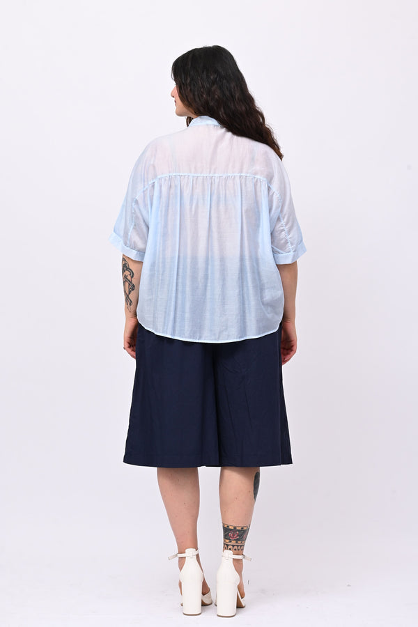 Blusa mussola e pizzo - Cielo