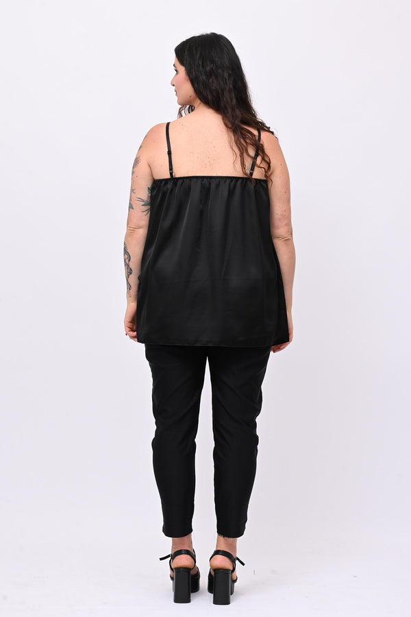 Top raso bretella - Nero