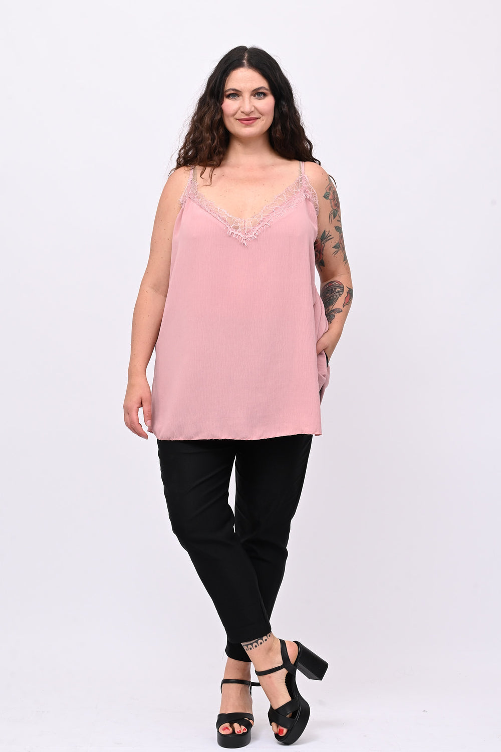 Top viscosa pizzo - Rosa