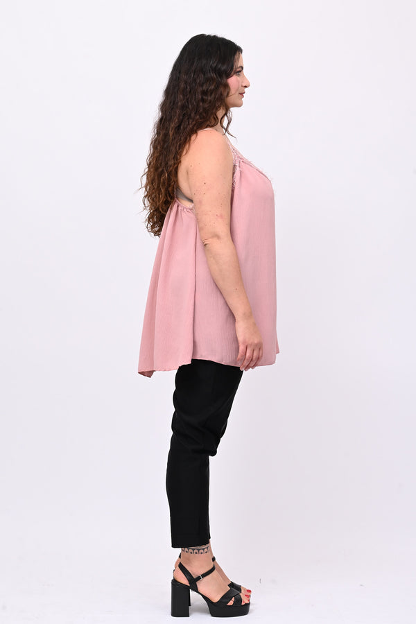 Top viscosa pizzo - Rosa