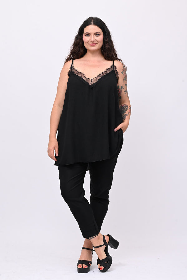 Top viscosa pizzo - Nero