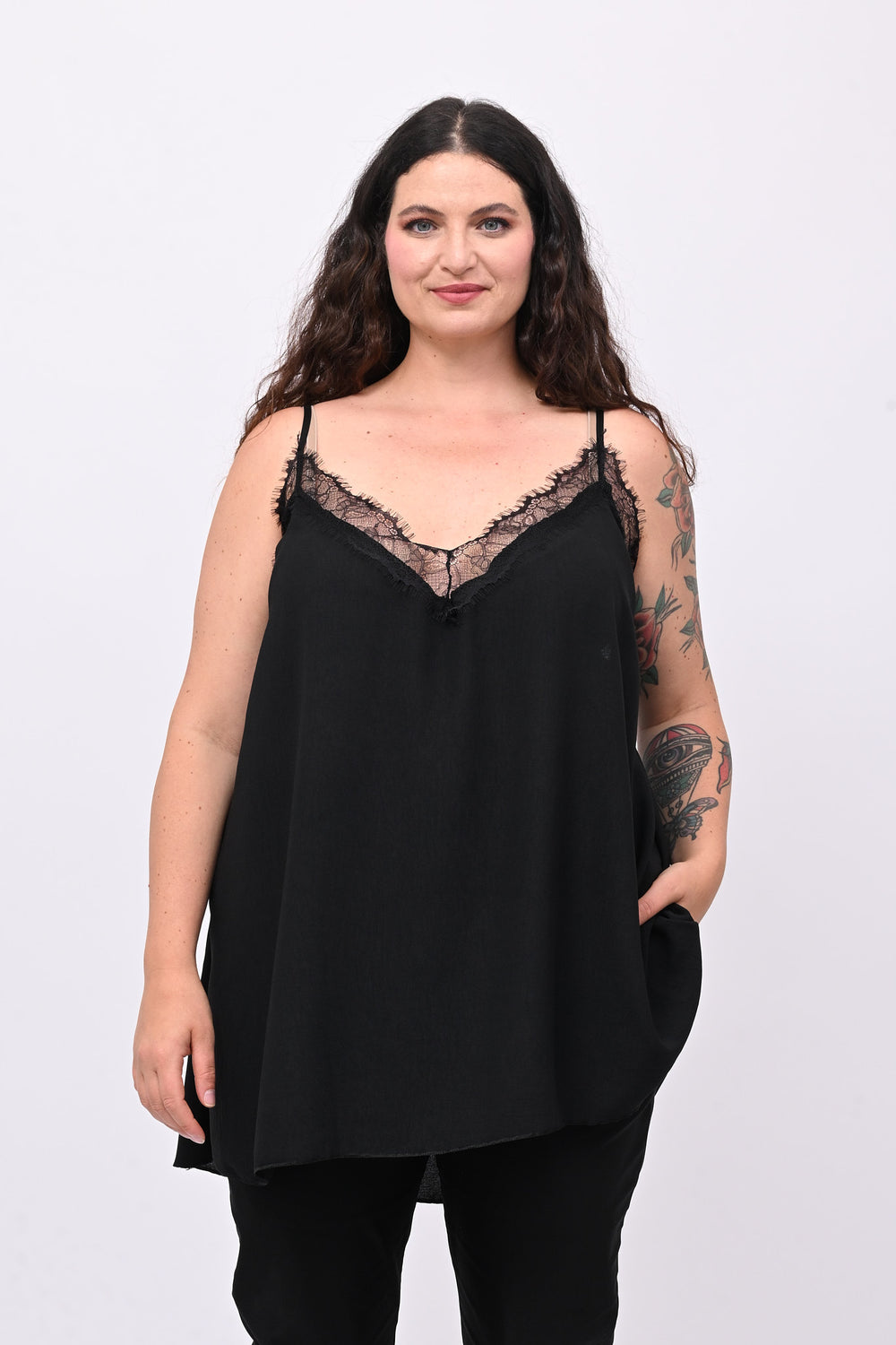 Top viscosa pizzo - Nero