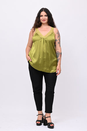 Top raso e pizzo - Lime