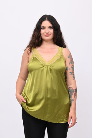 Top raso e pizzo - Lime