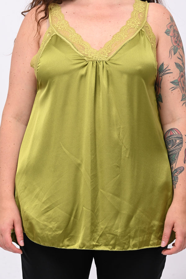 Top raso e pizzo - Lime