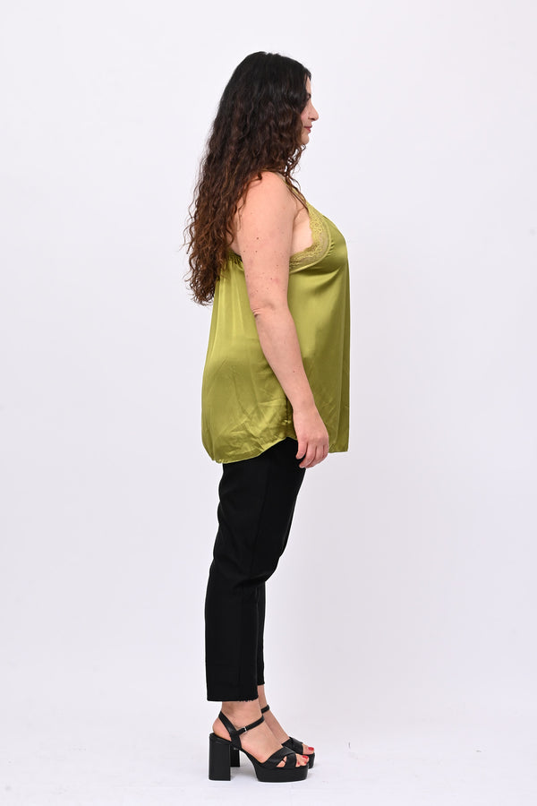 Top raso e pizzo - Lime