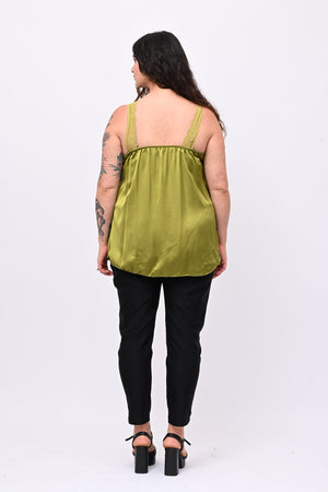 Top raso e pizzo - Lime