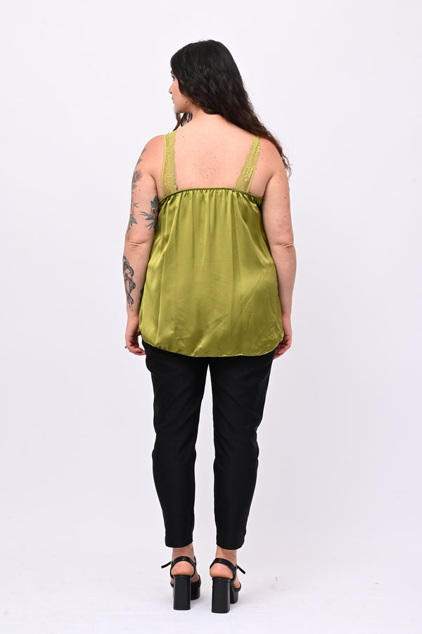 Top raso e pizzo - Lime