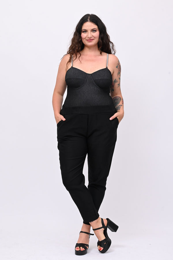 Body jeans strass - Nero
