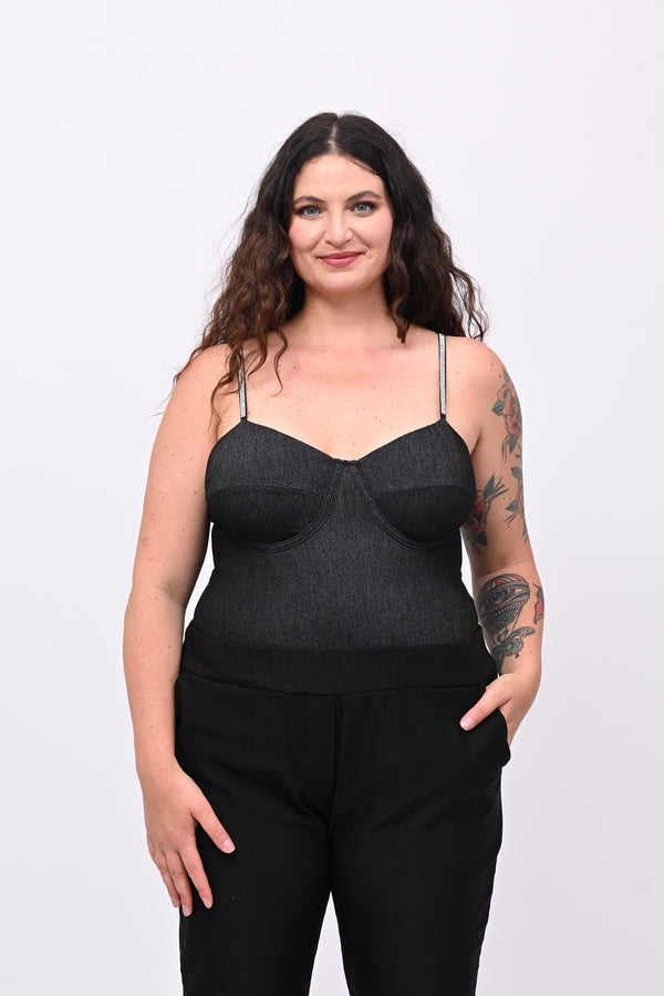 Body jeans strass - Nero
