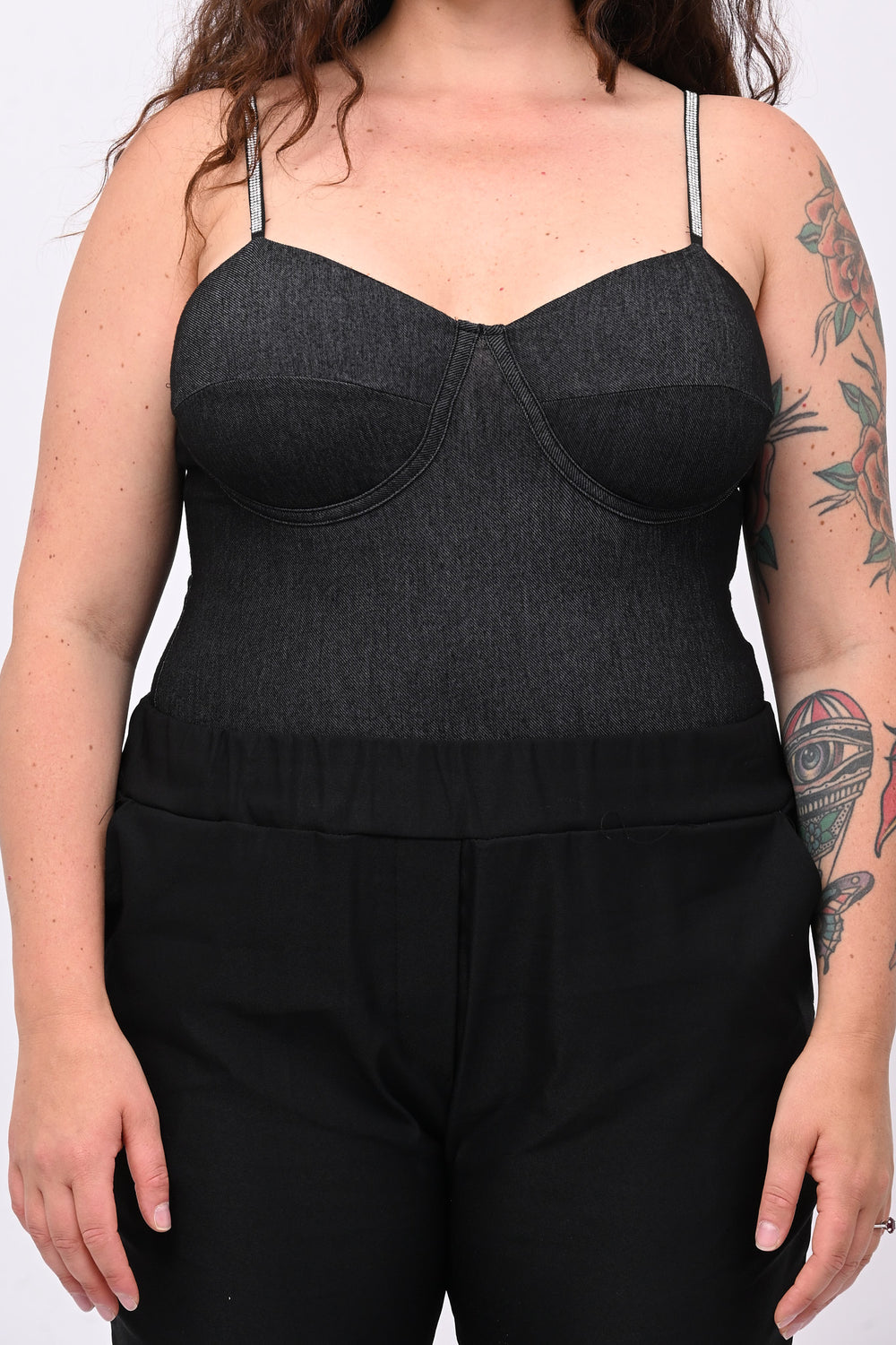 Body jeans strass - Nero