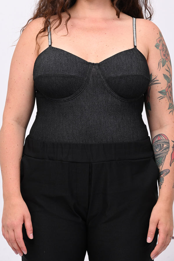 Body jeans strass - Nero