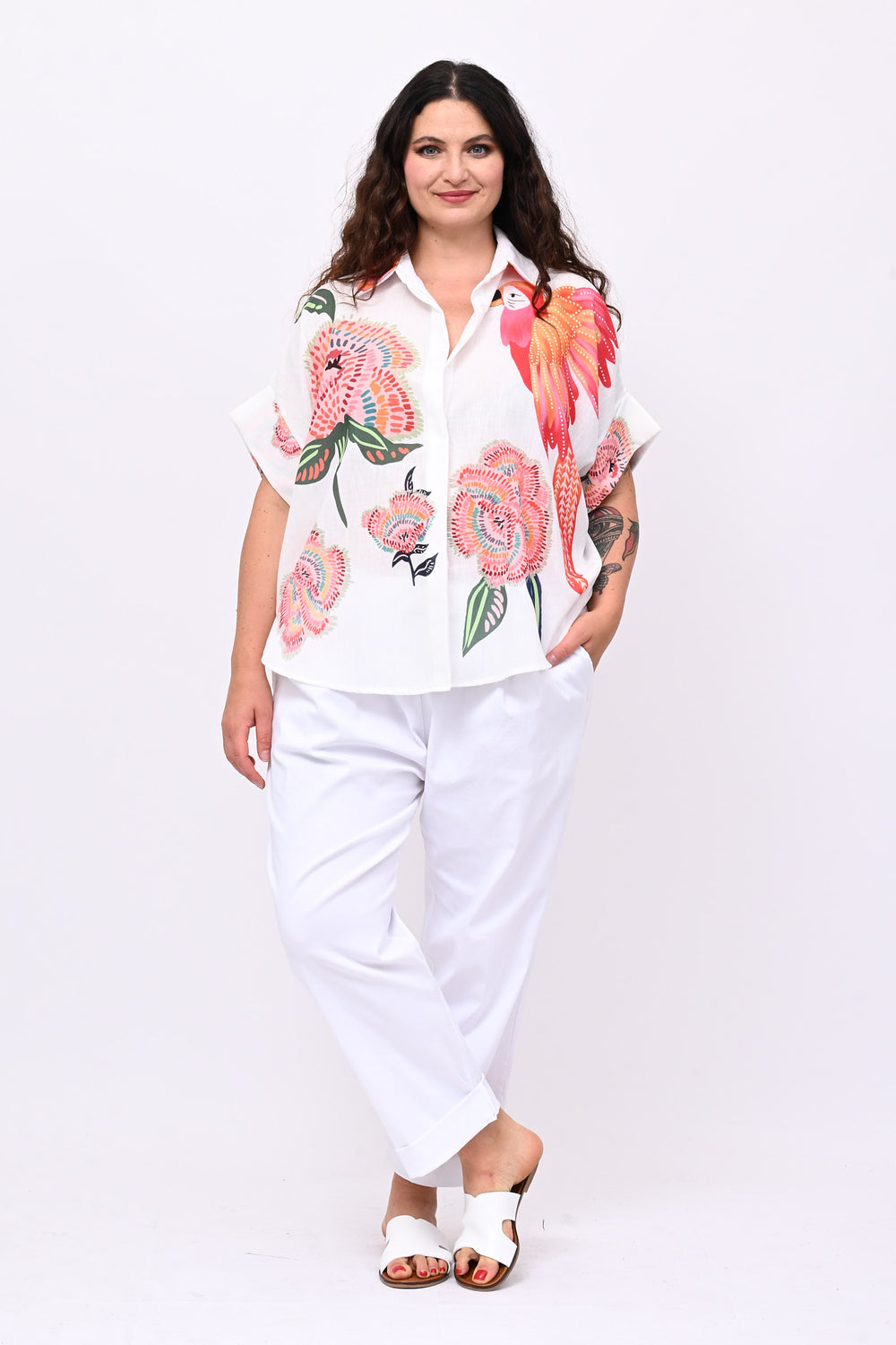 Camicia lino pappagallo - Bianco