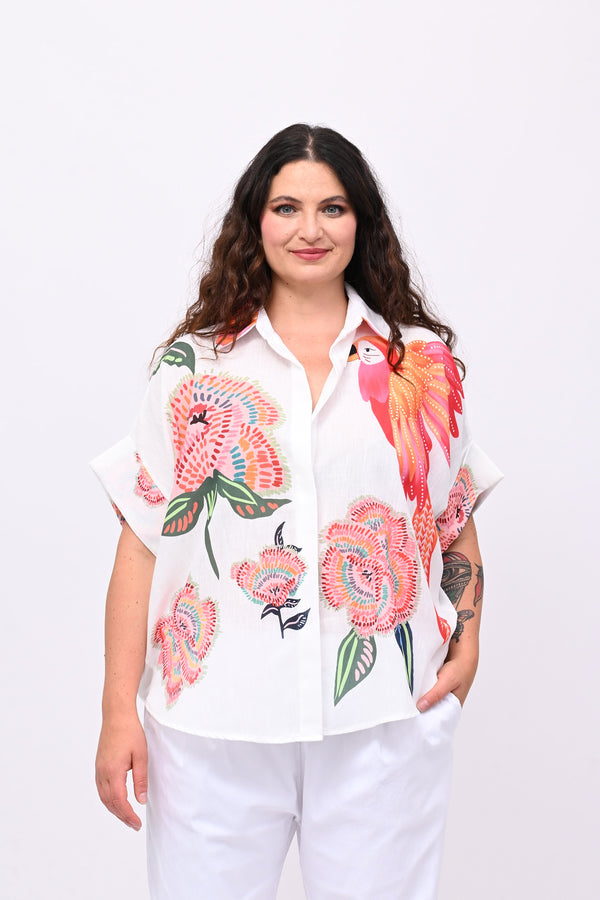 Camicia lino pappagallo - Bianco