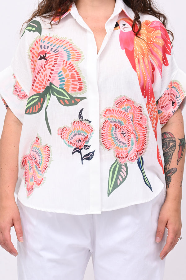 Camicia lino pappagallo - Bianco