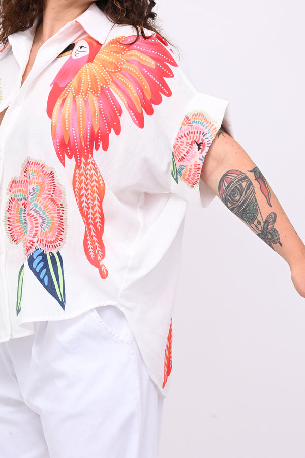 Camicia lino pappagallo - Bianco