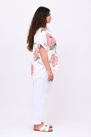 Camicia lino pappagallo - Bianco