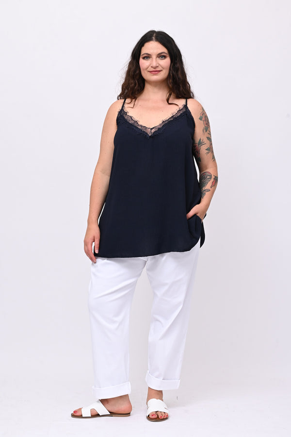 Top viscosa pizzo - Blu