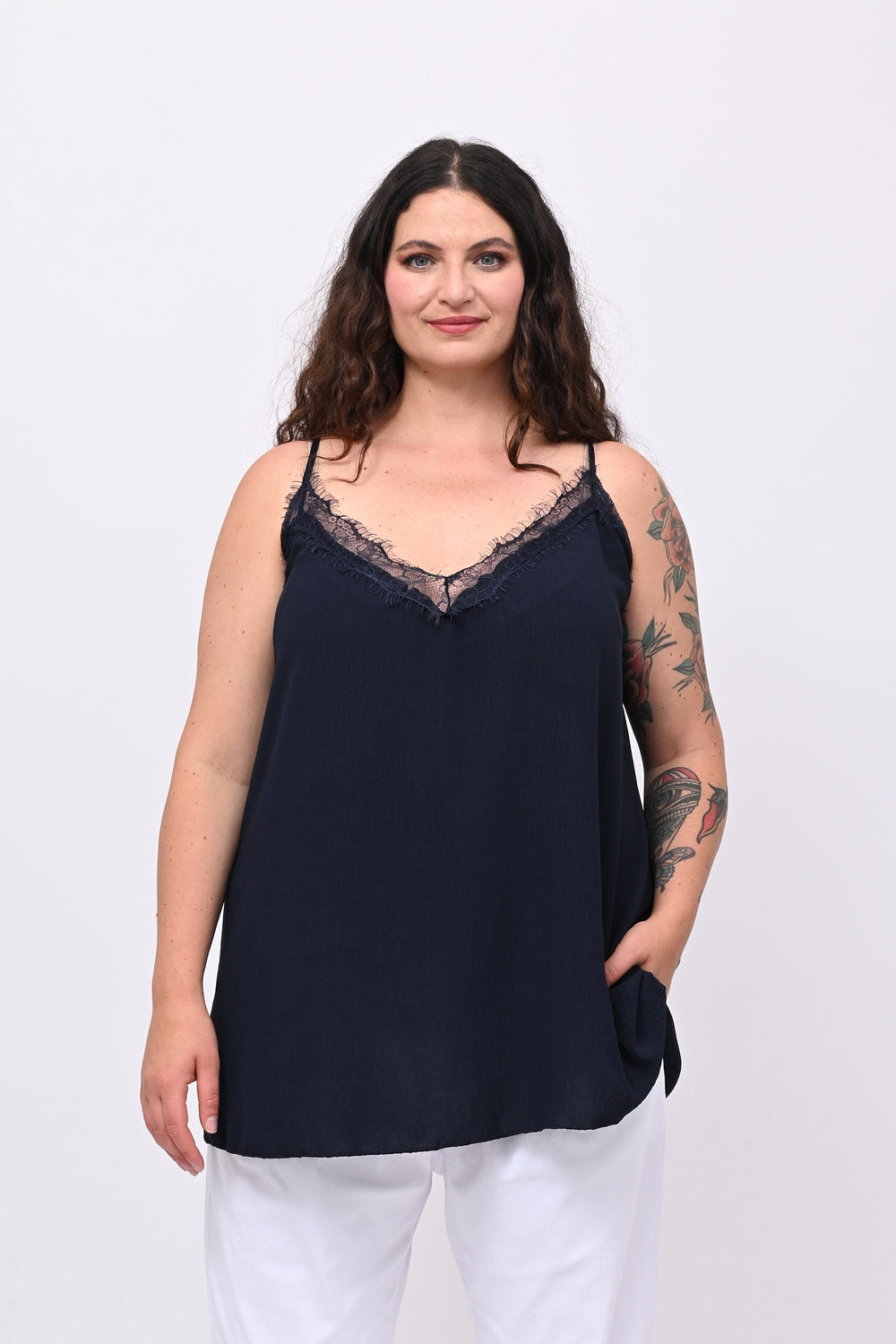 Top viscosa pizzo - Blu