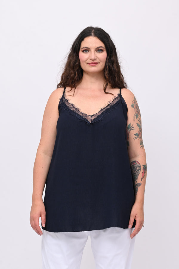 Top viscosa pizzo - Blu