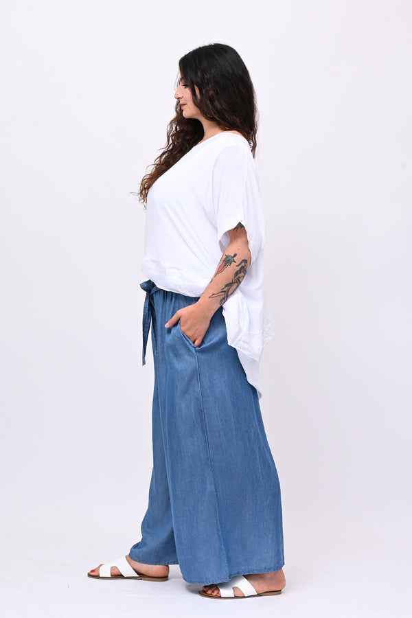 Pantapalazzo chambrie cinta - Jeans medio