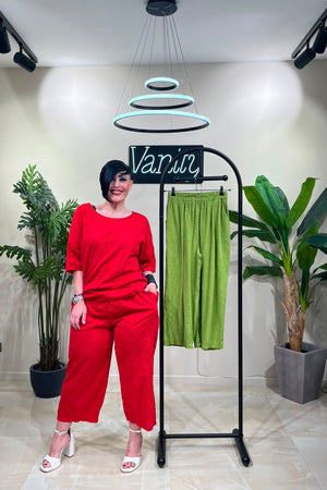 Pantalone garza fiori - Verde mela