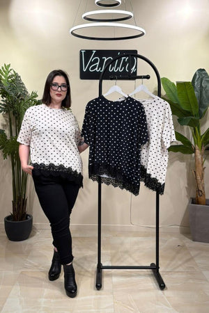 Maglia asimmetrica pizzo - Pois bianco