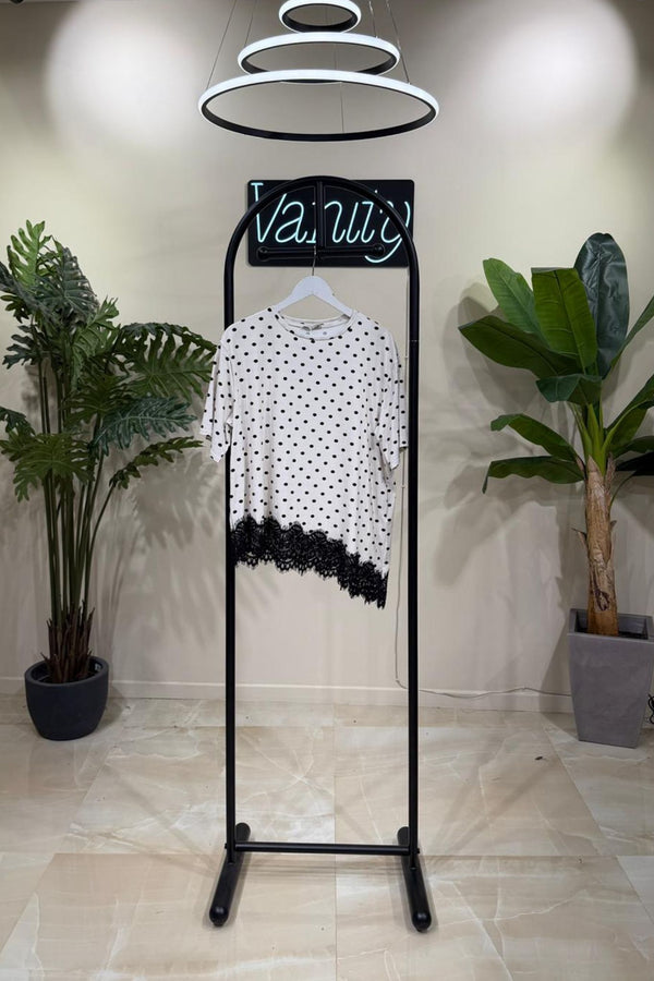 Maglia asimmetrica pizzo - Pois bianco