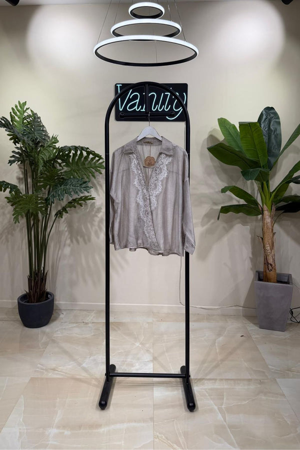Blusa incrocio merletto - Fango