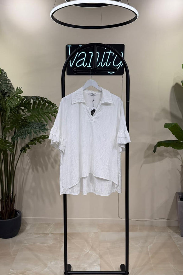 Blusa colletto rouches - Bianco