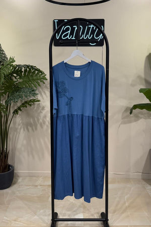 Abito ricamo fiore - Jeans