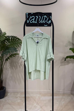 Blusa colletto rouches - Menta