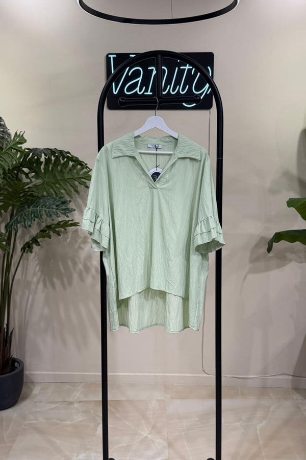 Blusa colletto rouches - Menta