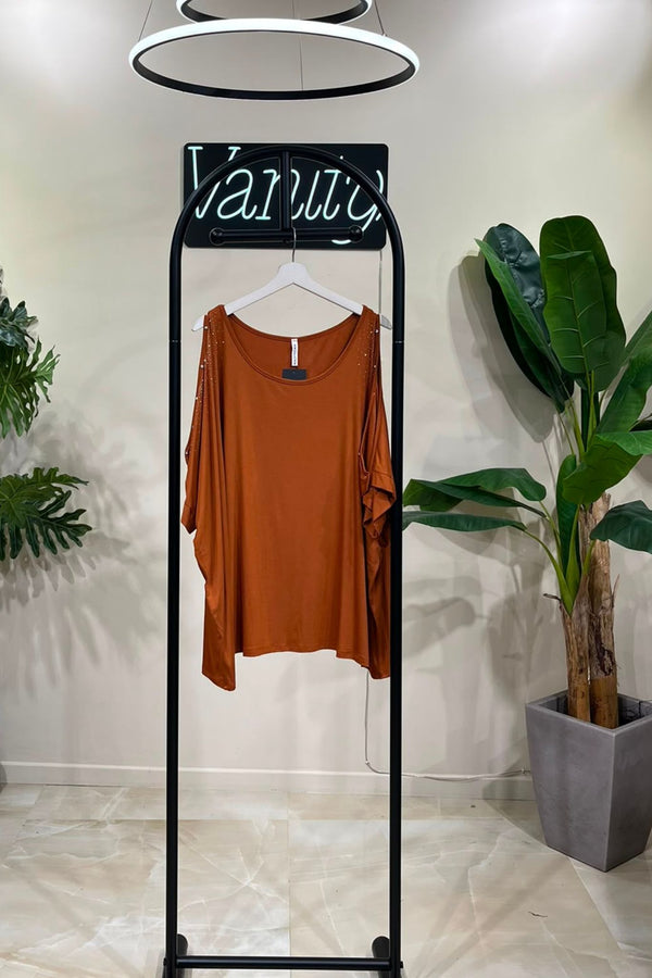 Maglia strass spalle scoperte - Coccio
