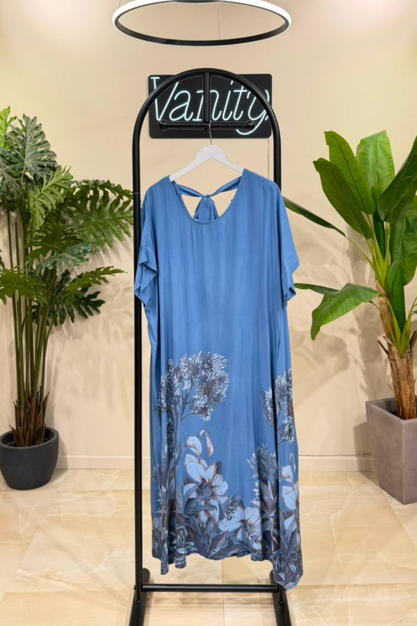 Abito viscosa fiori laccio - Jeans