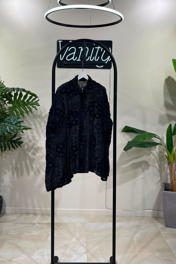 Camicia fiori rilievo - Nero