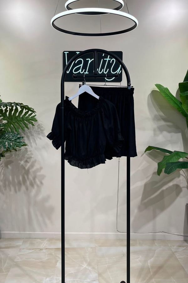 Completo shorts lino - Nero