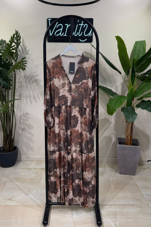 Abito lungo tulle fiori - Moro
