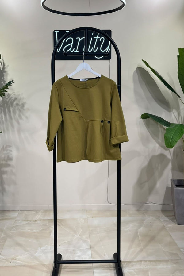 Maglia spacchetto bottoni - Oliva