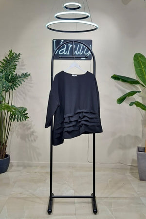 Blusa goffrata cuciture - Nero
