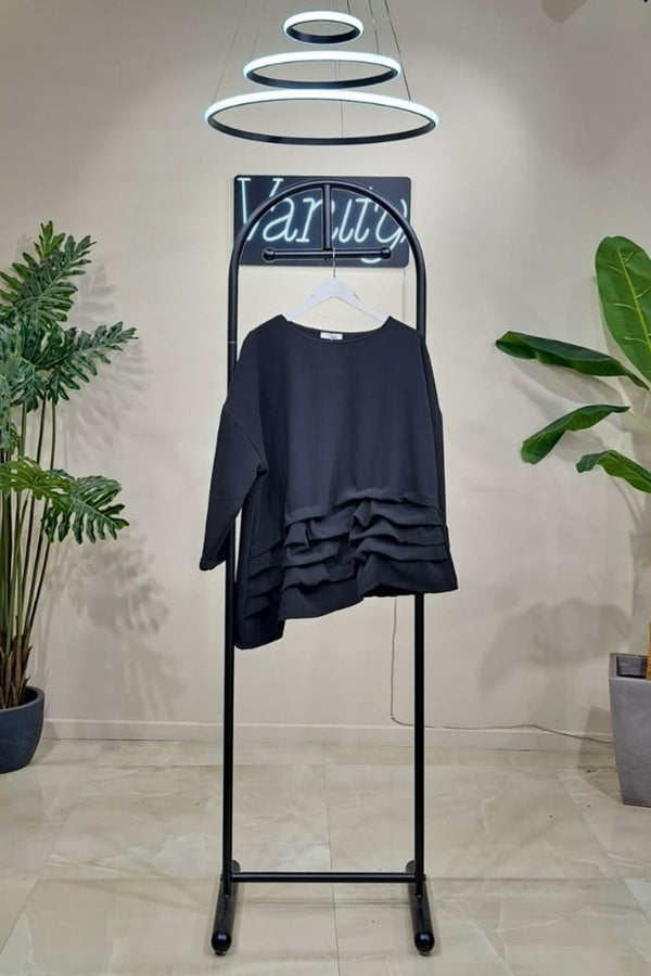 Blusa goffrata cuciture - Nero