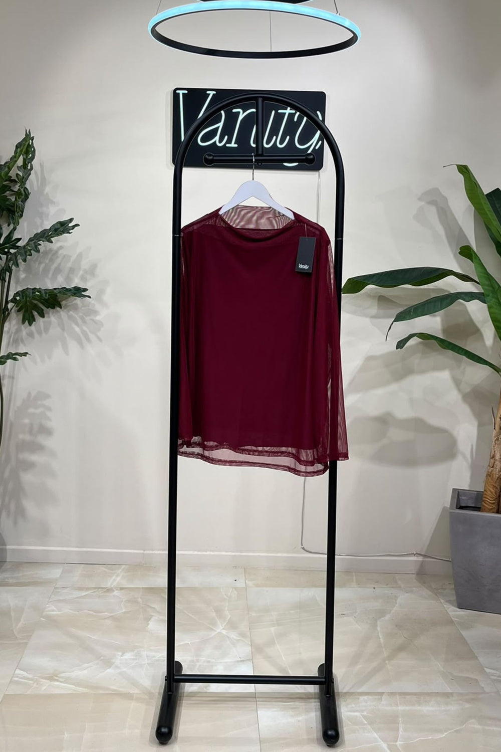 Maglia tulle scollo cratere - Vino