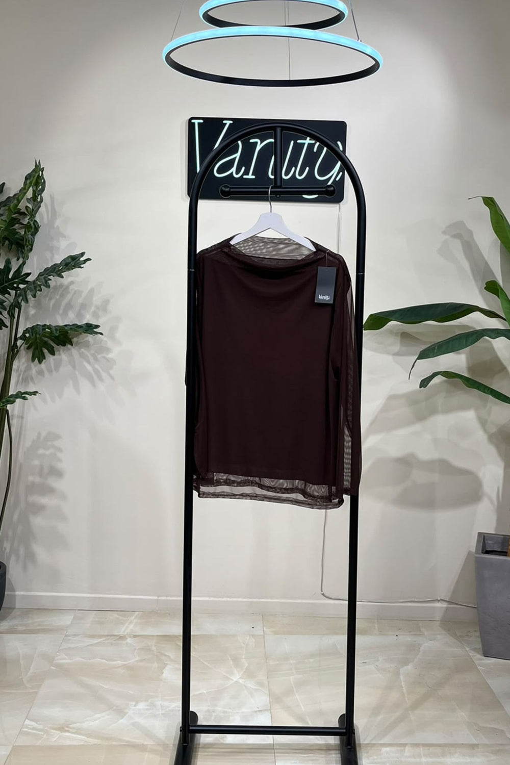 Maglia tulle scollo cratere - Moro