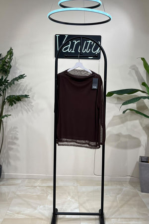 Maglia tulle scollo cratere - Moro