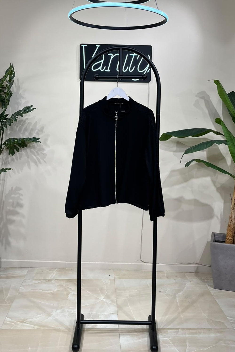 Felpa zip merletto - Nero