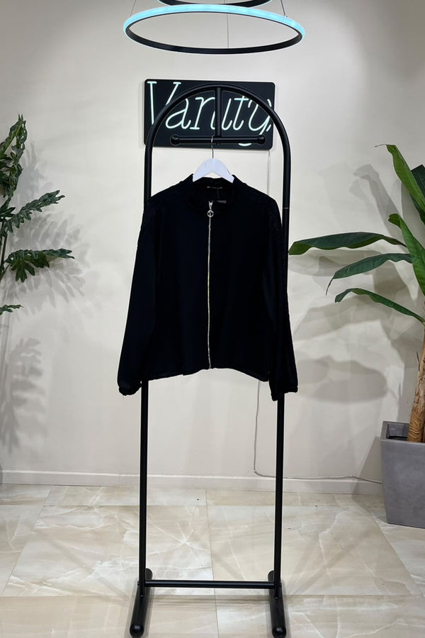 Felpa zip merletto - Nero