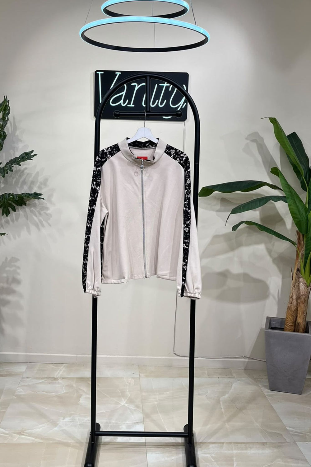 Felpa zip merletto - Burro