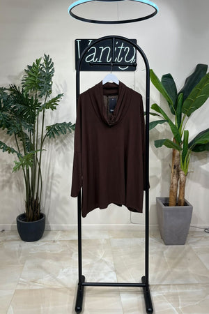 Oversized shawl collar sweater - Dark brown