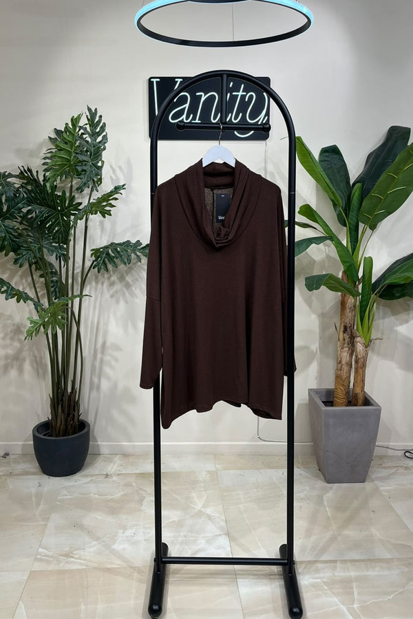 Oversized shawl collar sweater - Dark brown