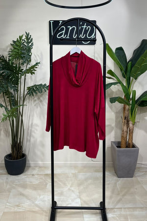 Maglia over collo sciallato - Rosso
